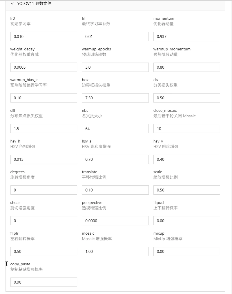 YOLOv11 参数文件表单，原视频 02:53